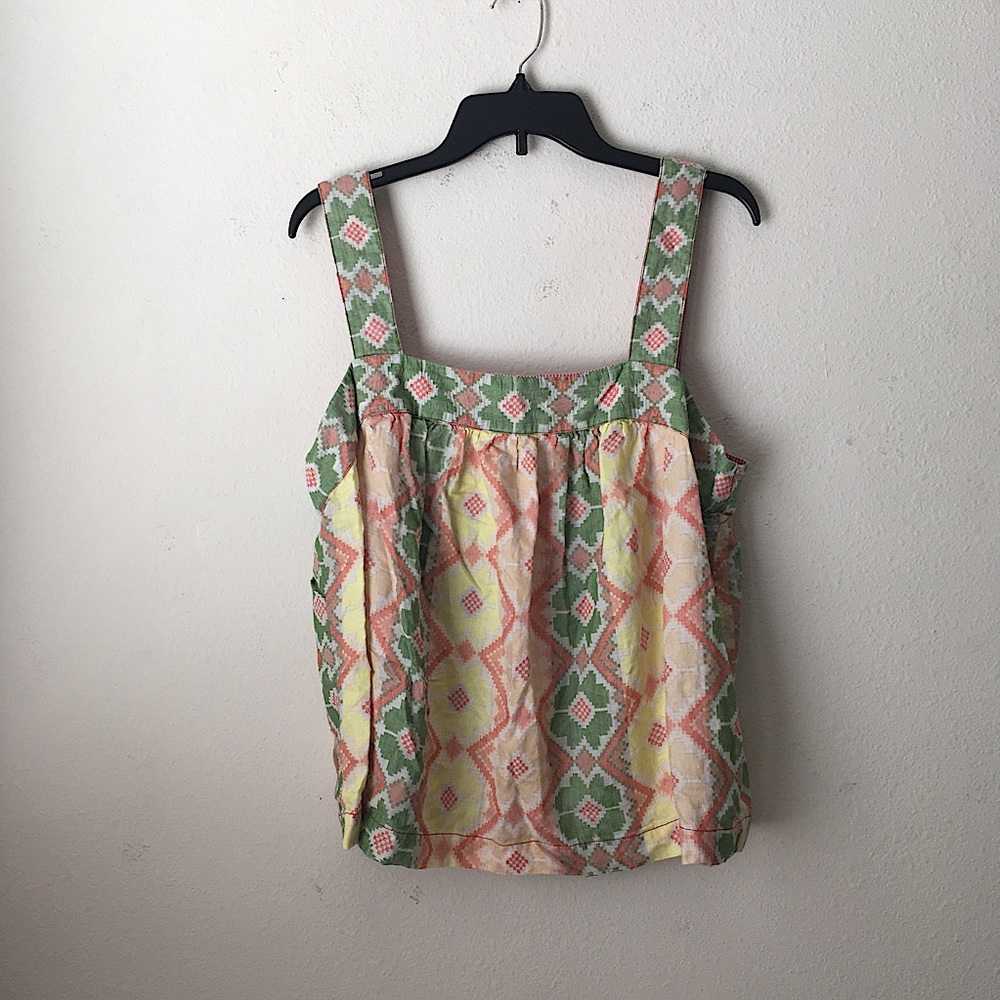 Anthropologie Green and Yellow Patterned Tank Top
